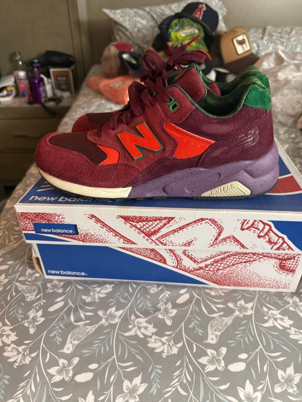 New Balance Burgundy, Orange & Green Colorblock Sneakers